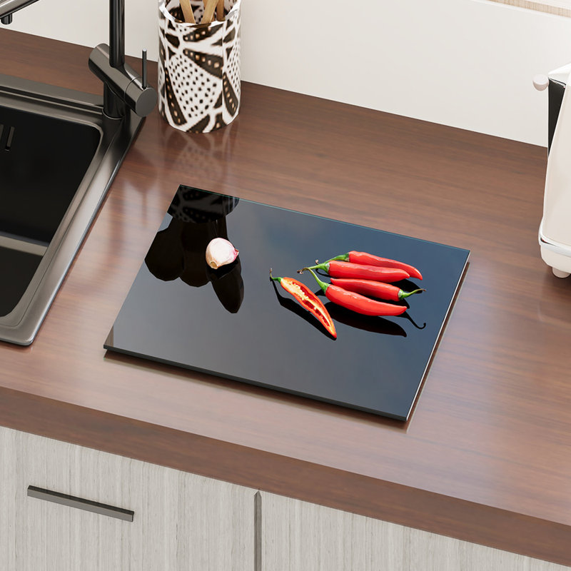 Tempered Glass Chopping Board with Non-Slip Foot Pads, 40cm L x 30cm W, Black