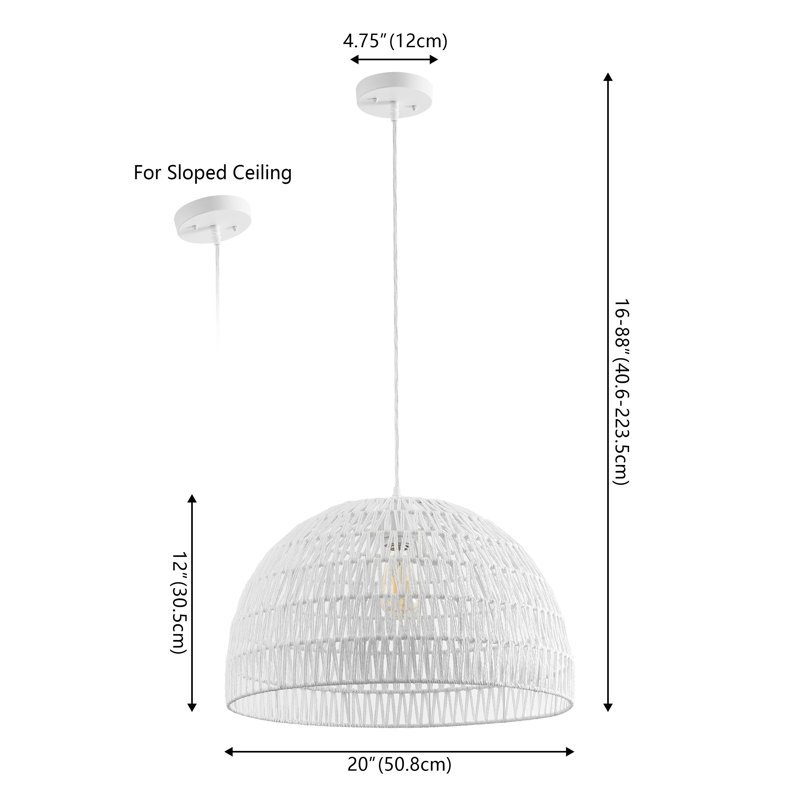 Luminaire suspendu en forme de dôme à 1 lumière Khorawa, Blanc, H 88 po x l 20 po x P 20 po, Blanc