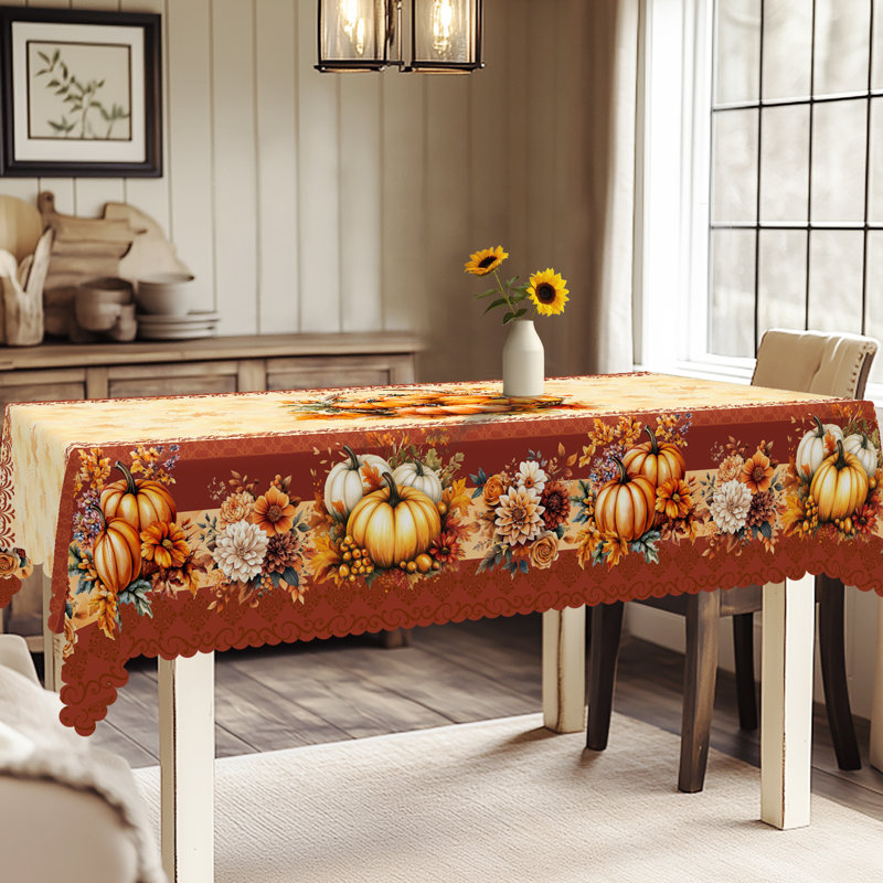 Autumn-Winter Tablecloth 152x220cm Rectangular Seasonal Holiday Patterns Pumpkin Motifs Party Picnic Dinner Table Cover