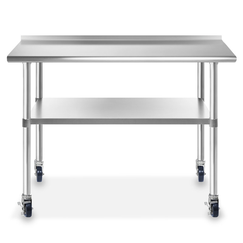 48" Stainless Steel Work Table with Backsplash and Wheels