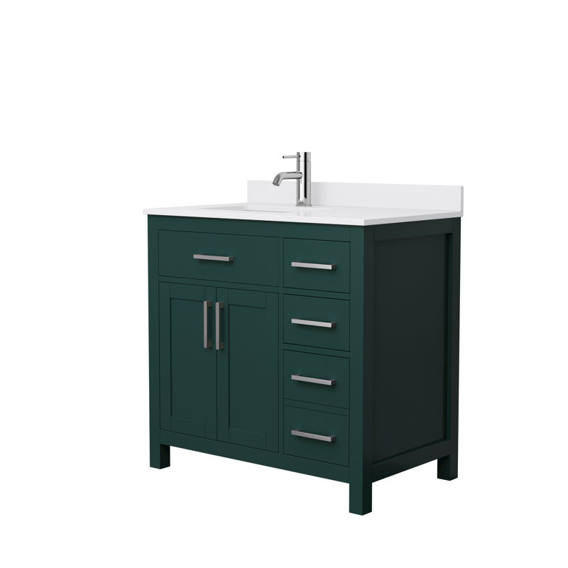 Ensemble de meuble-lavabo simple 36 po avec plateau en marbre Beckett, Vert, Nickel brossé, Marbre de culture blanc