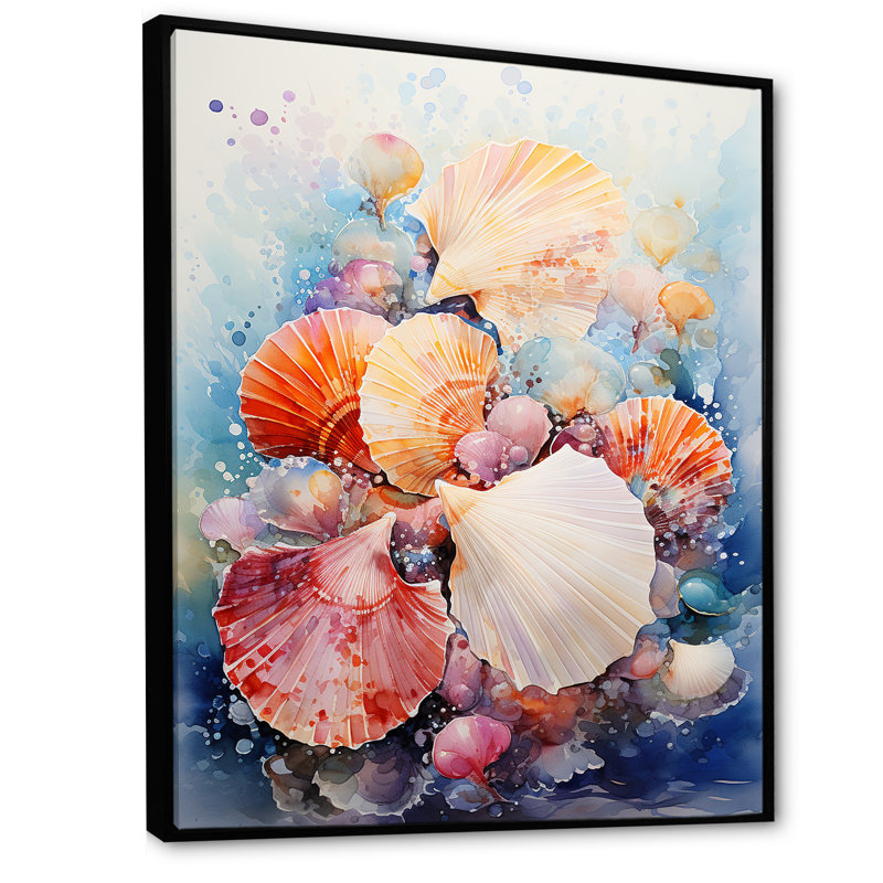 «Seashells Wonders On The Coast II», reproduction sur toile, H 32 po x l 16 po x P 1 po, Cadre flottant noir