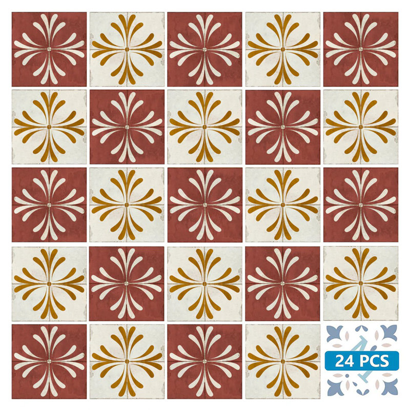 8x8-inch Dark Red and Beige Vinyl Peel and Stick Mosaic Tile Set