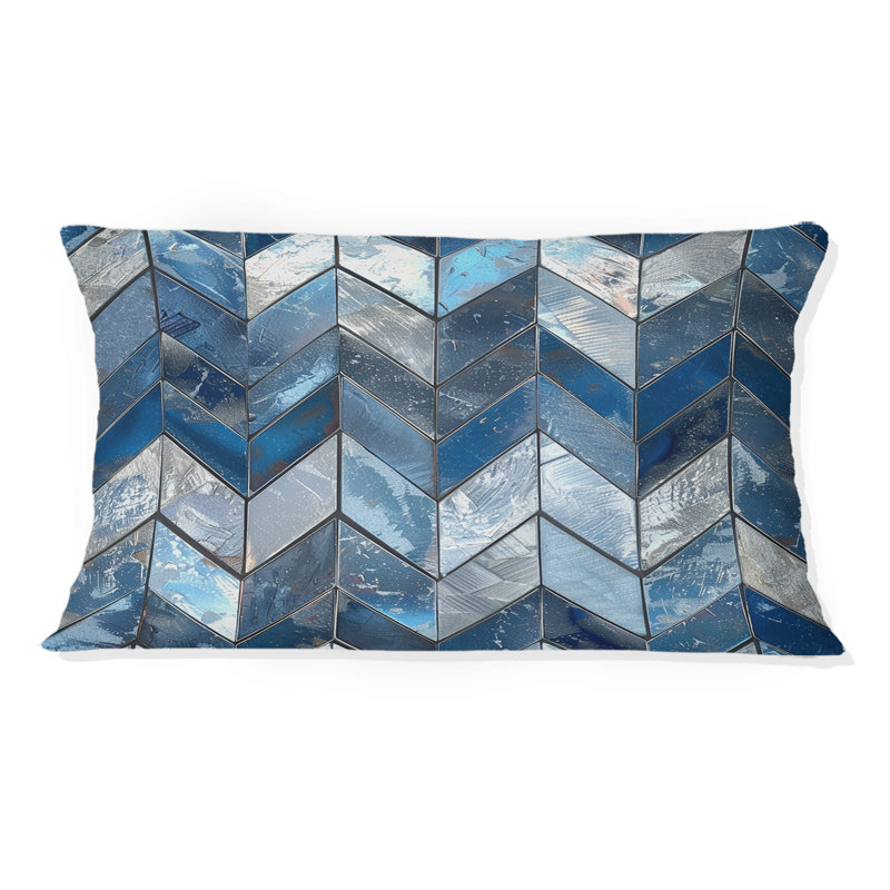 Chevron Waves - Coussin lombaire Glam, Bleu / argent