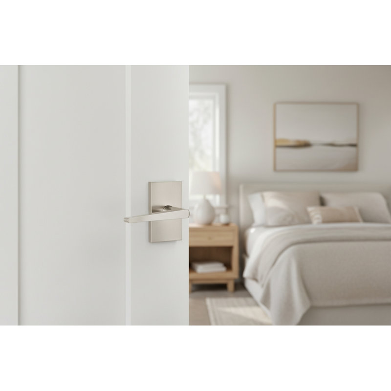 Rectangle Door Lever, Satin Nickel, Privacy Bed/Bath