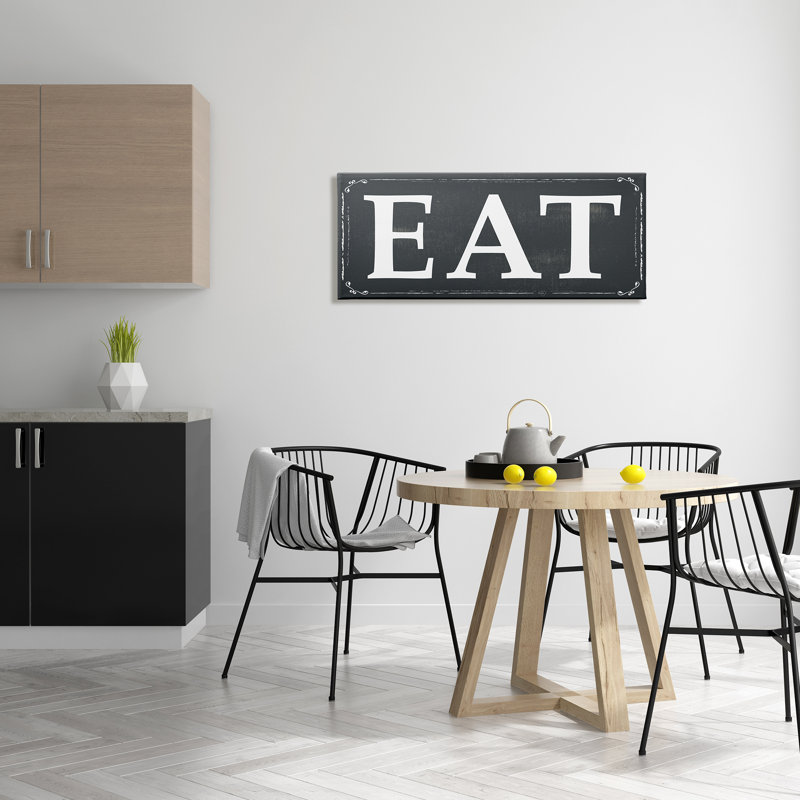 EAT noir et blanc, H 17 po x l 40 po, Toile tendue