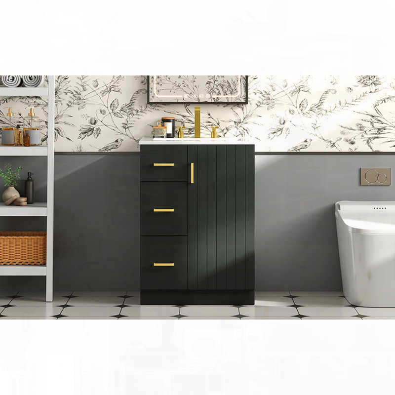 Meuble-lavabo moderne avec tiroirs de lavabo avec porte à fermeture en douceur, Noir