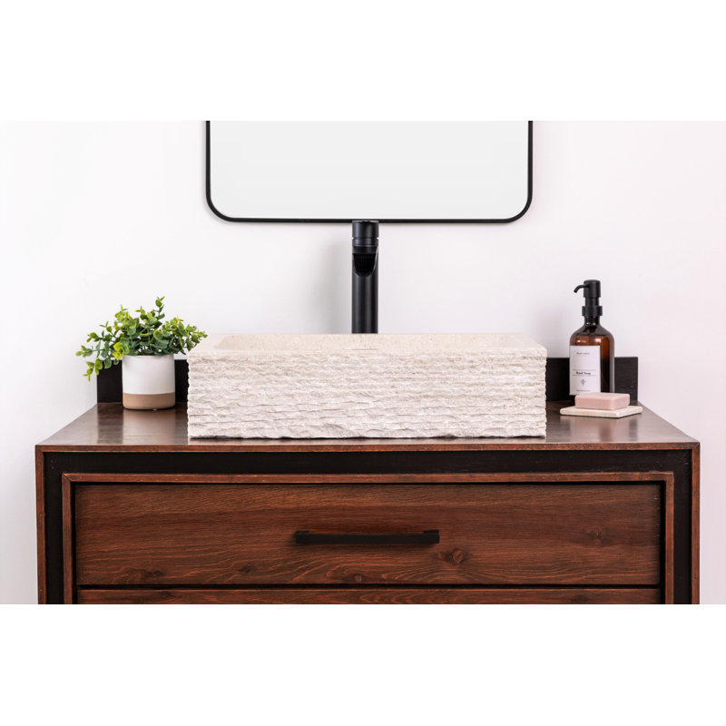 Rustic Stone Rectangular Vessel Bathroom Sink, Ojinaga