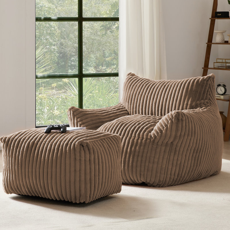 Compression Bean Bag Chair with Ottoman , Comfy Memory Foam Large Lazy Sofa, Brown Corduroy