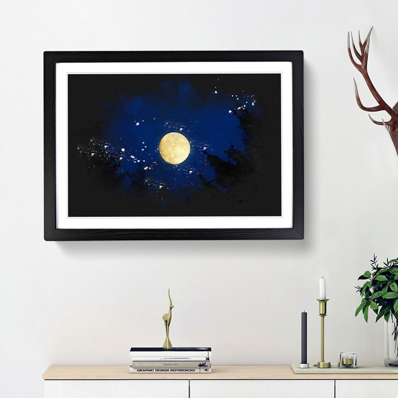 Moon Through the Trees - Picture Frame Graphic Art Print, 45cm H x 63cm W x 2cm D, Black Framed