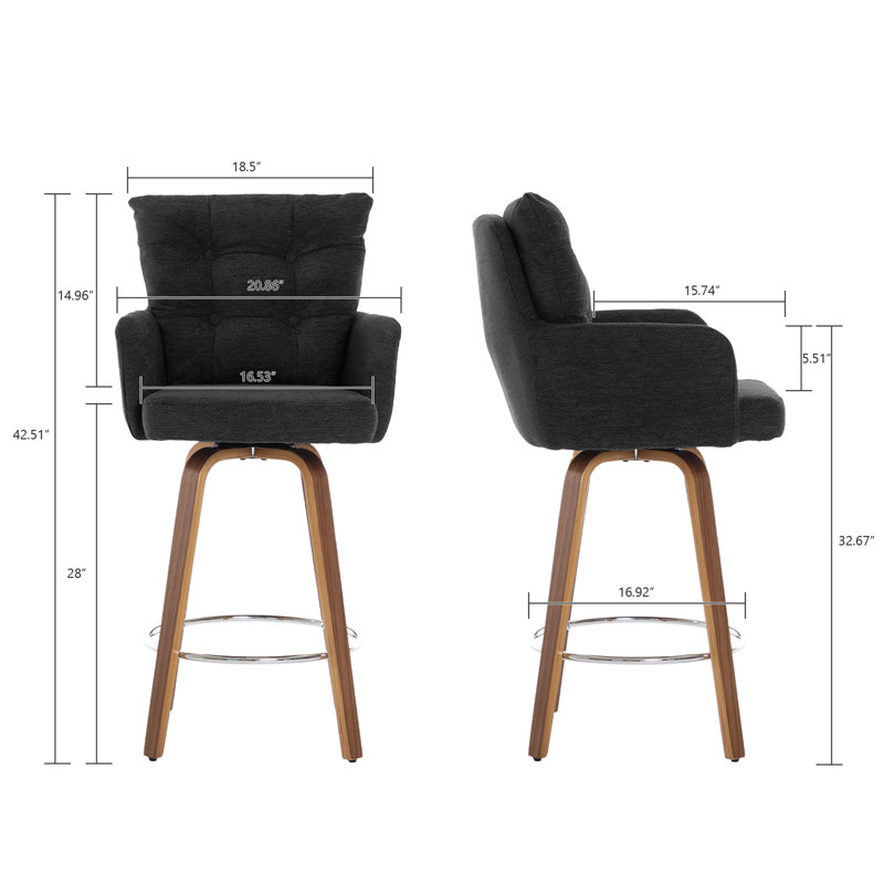 Swivel Upholstered Counter Stool with Solid Wood Frame, Black