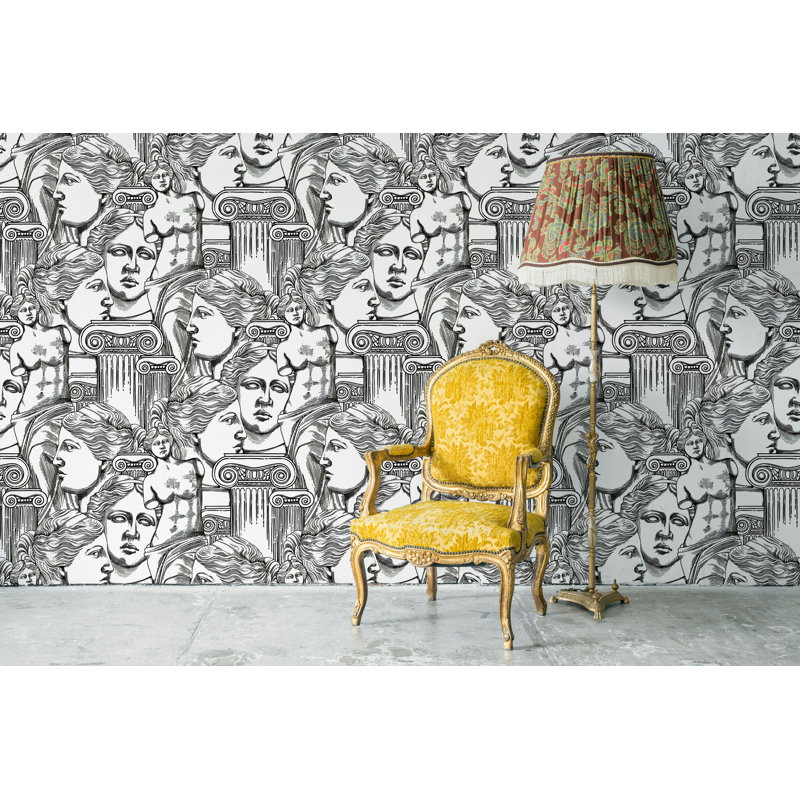 Black and White Classical Statue Sketch Wallpaper, 75"L x 112"W