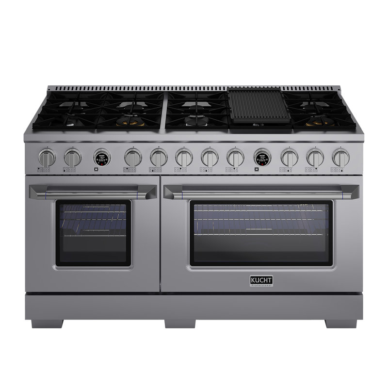 60 In. 7.9 Cu. Ft. 10 Burners Dual Fuel Range For Propane Gas In Stainless Steel With Kucht Horus Thermostat, Stainless Steel