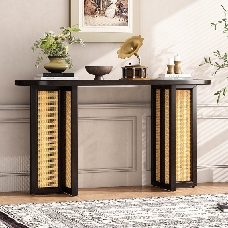 Console étroite de style Mid-Century avec rangement, Espresso