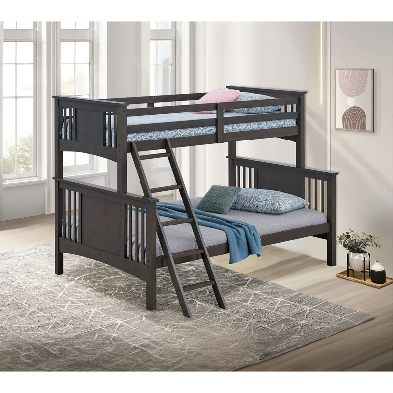 Lit superposé simple au-dessus d'un lit double avec échelle Modern Modern, Gris