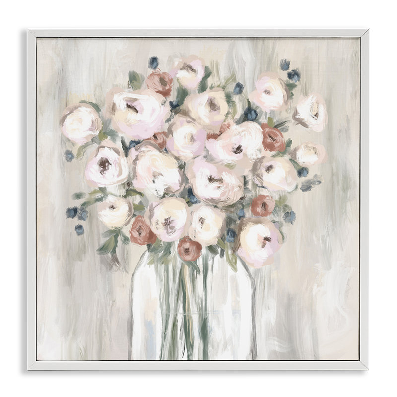 Estampe numérique discrète en fleurs, design par Leah Noel Art, H 17 po x l 17 po, Giclée encadrée blanc bord de mer