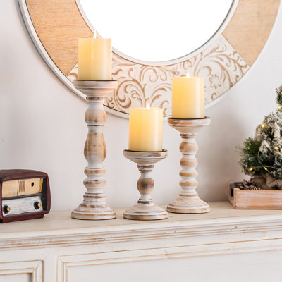 3 Piece Wood Candlestick Set