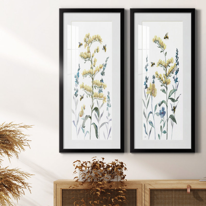" Bumble Bee Garden I " 2 - Pieces Painting Print, Black Framed