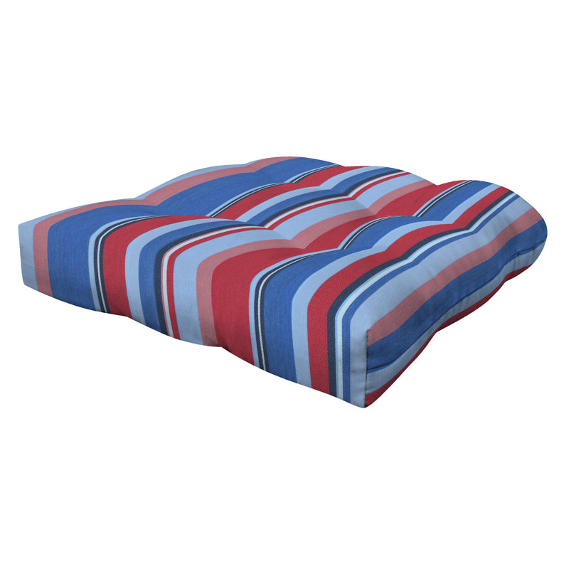 Meridian Outdoor Tufted Dining Seat Cushion (Set of 2) – Weather-Resistant, Comfortable & Durable, Stripe Blue & Red