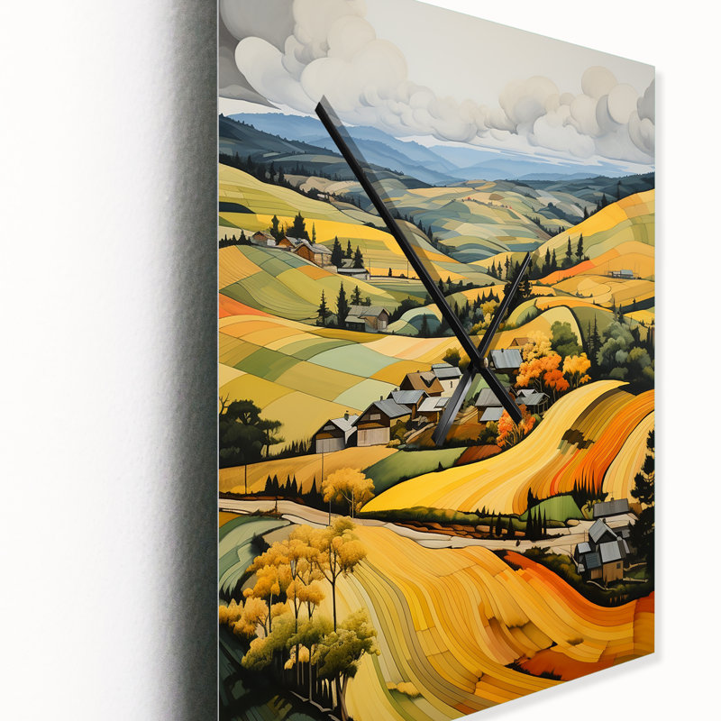 Horloge murale jaune et verte pastorale audacieuse II, H 28 po x l 12 po x P 1 po