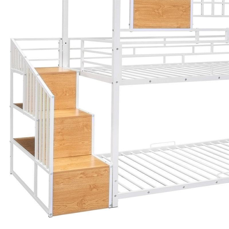 Lit superposé en métal avec glissière et escalier de rangement