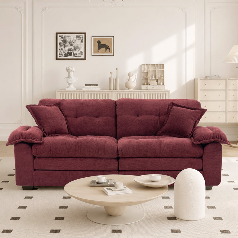 Canapé-lit à accoudoirs rembourrés en chenille de 84 po avec coussins en mousse à mémoire de forme et ressorts ensachés Geneveve