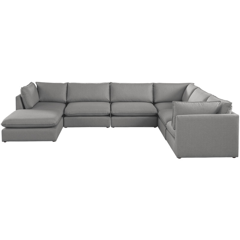 Tupman Upholstered U-Shaped Sectional Reversible, Grey Linen Textured Fabric