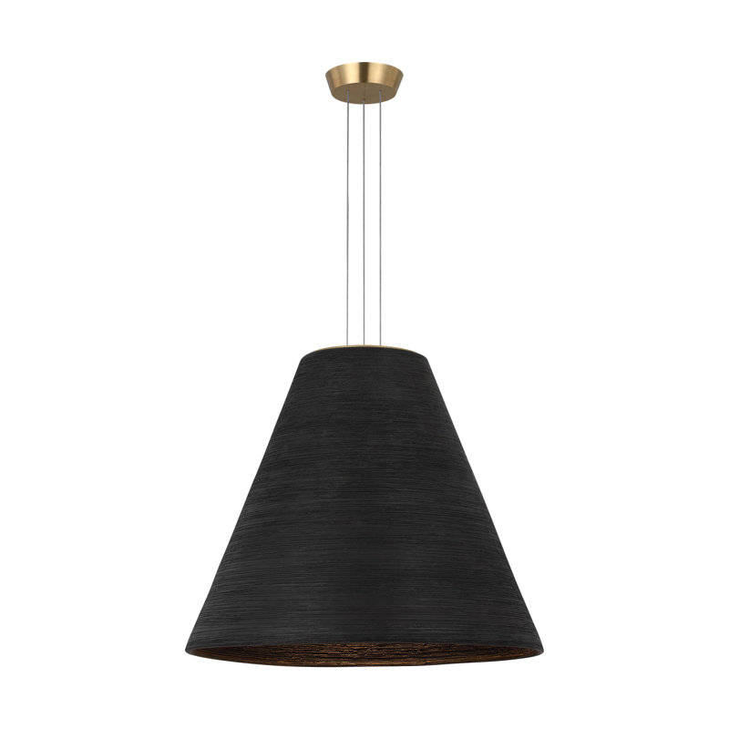 Visual Comfort Modern 1 - Light LED Pendant, Black/Hand Rubbed Antique Brass, 25.8" H x 21" W x 21" D