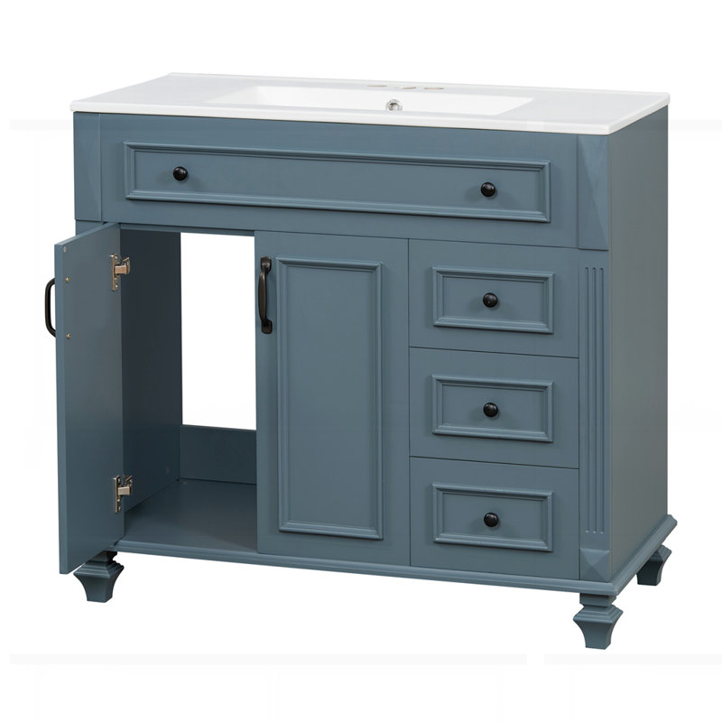 Meuble-lavabo 36 po avec lavabo, Noir, Bleu gris