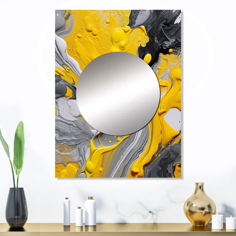 Dowitcher jaune et gris Cosmic Vibations II - miroir mural abstrait, miroir décoratif moderne, impression d'art en métal