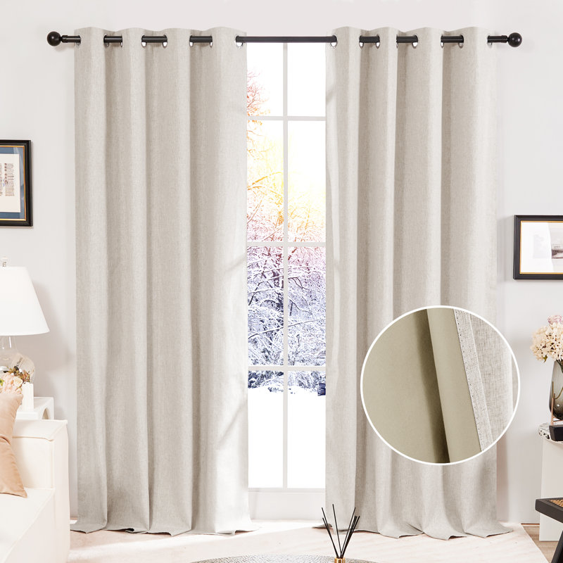 Lythrodontas Faux Linen Total Blackout Curtain Panels, Khaki, 52" W x 45" H