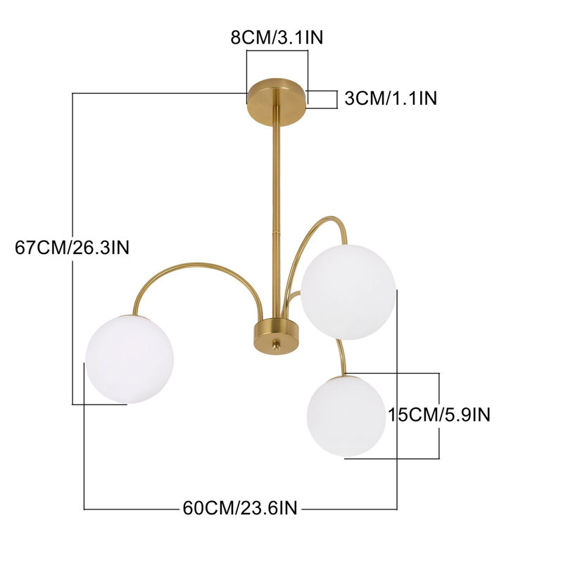 3 - Light Pendant, White, Gold