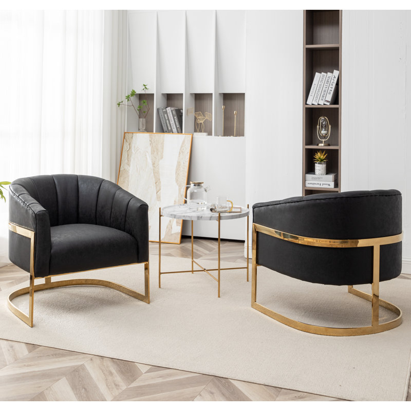 Fauteuil demi-tonneau rembourré l 30 po Romy, Similicuir noir