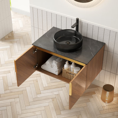 Meuble-lavabo moderne 30 po, armoire à grain en chêne brun, fonction de fermeture en douceur