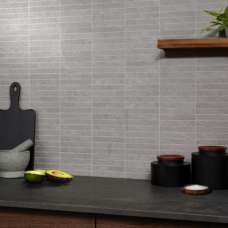 Era 1X6 Stacked Limestone Look Matte Porcelain Mosaic Tile, Silver Gray