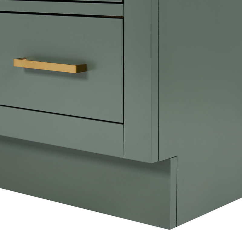 Odea 54'' Solid Wood Single Bathroom Vanity with 1.5'' White Quartz Top Sink, Oval, Vintage Green / Satin Brass
