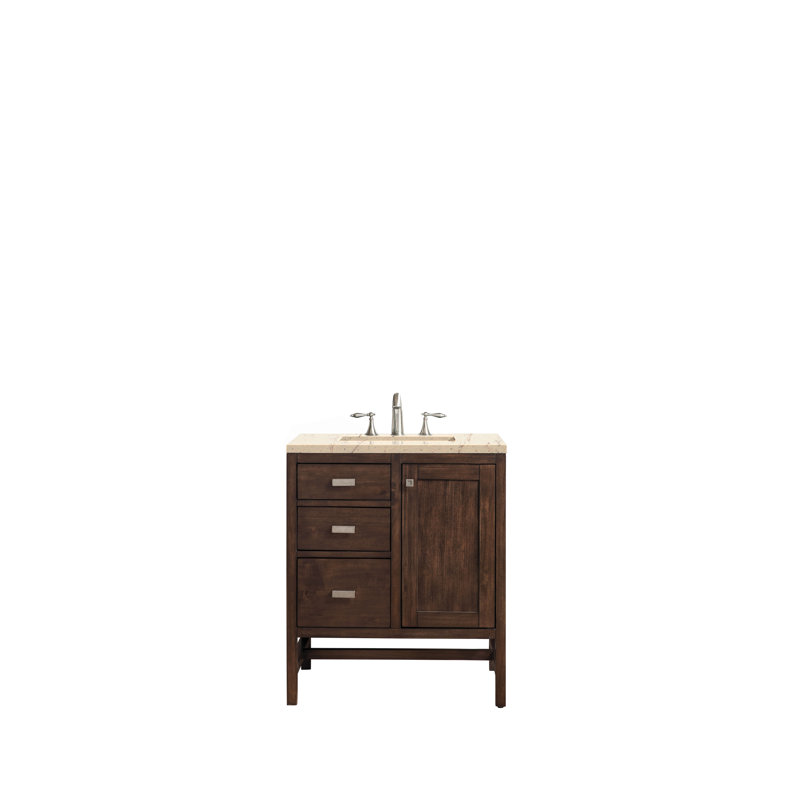 Addison 30'' W Single Vanity, Mid Century Acacia, 8" Widespread, White Zeus