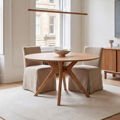 47"W Solid Oak Round Dining Table