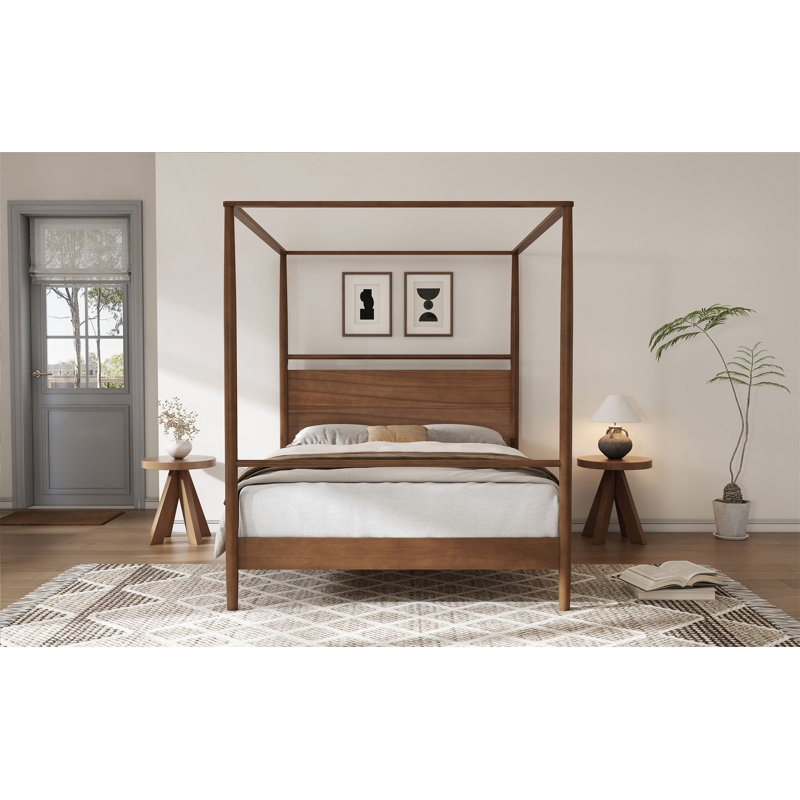 Solid Wood Canopy Bed Frame Four Posters Bed No Box Spring Needed,King Size