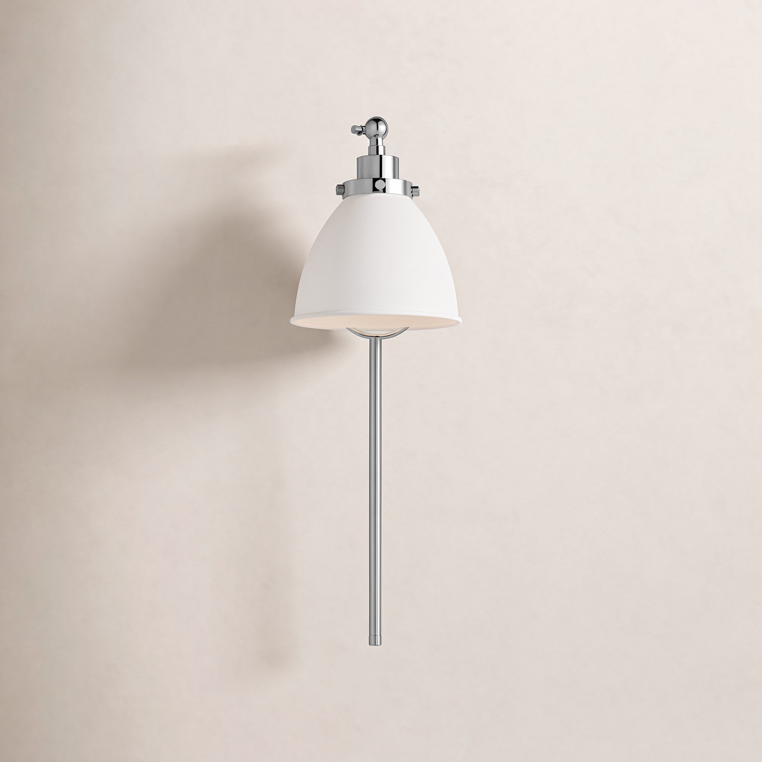 Single Light Dimmable Armed Sconce, Matte White, Polished Nickel