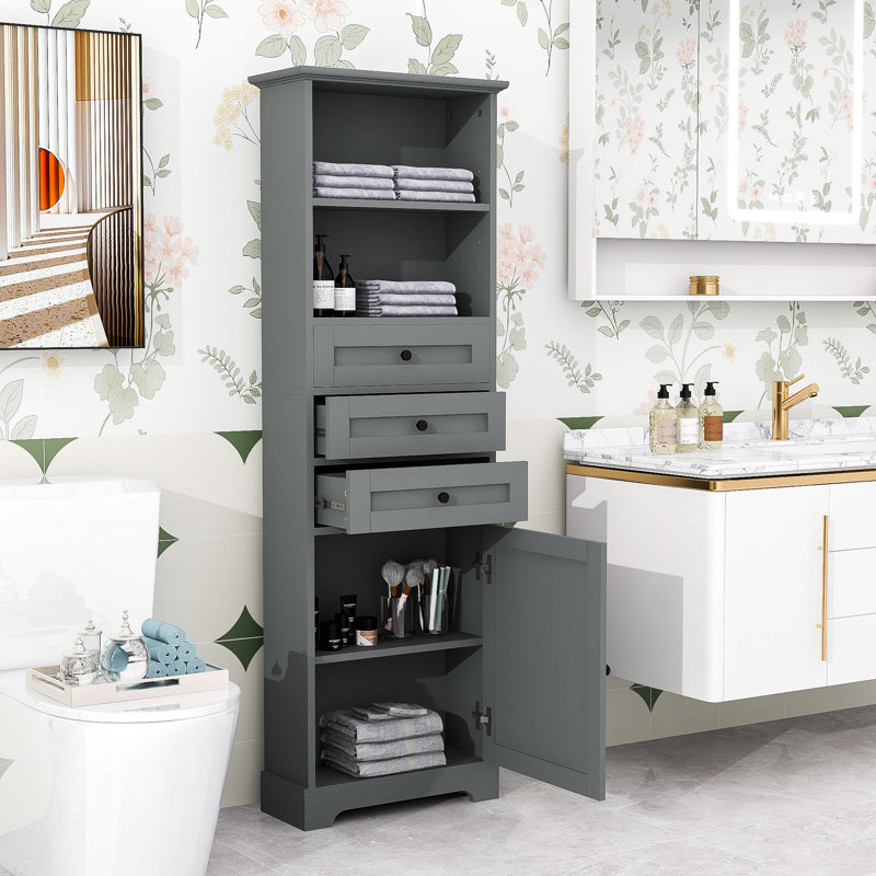 Armoire de salle de bain autoportante Flanning, Gris