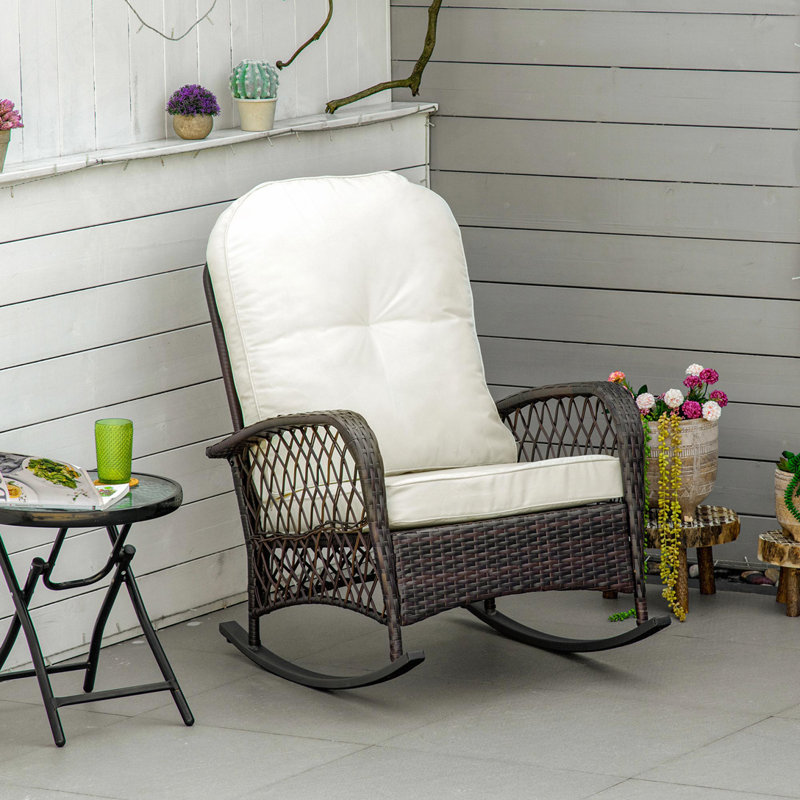 Chaise berçante d'extérieur en osier et rotin, Blanc, crème