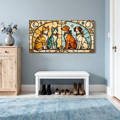 Fashion Stained Glass Cats And Dogs Pattern