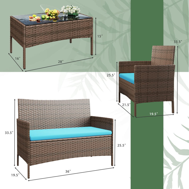 Donn 4 - Person Patio Conversation Set with Cushions, Blue