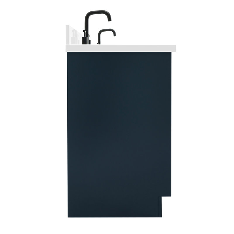 ARIEL Kelly 73 Double Sink Bathroom Vanity with Pure Quartz Top, Midnight Blue, Oval, Pure White Quartz