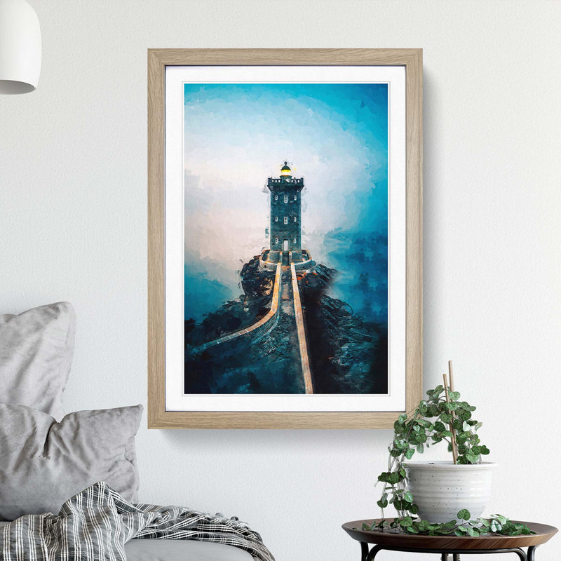 Lighthouse in Le Conquet France in Abstract - Picture Frame Graphic Art Print, Oak Framed, 87cm H x 62cm W x 2cm D