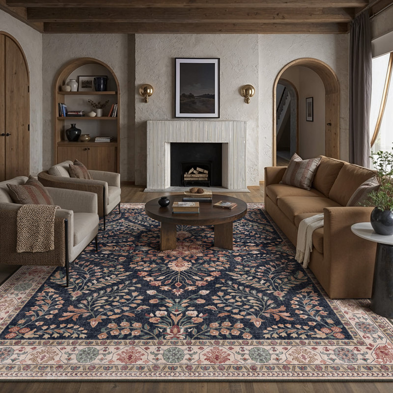 Camila Black Orient Floral Area Rug, Runner 2'3" x 7'6"