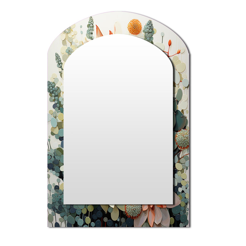 Vert, blanc, plantes grasses, fleurs, serein, plantes grasses - miroir arqué, 43 po x 33 po