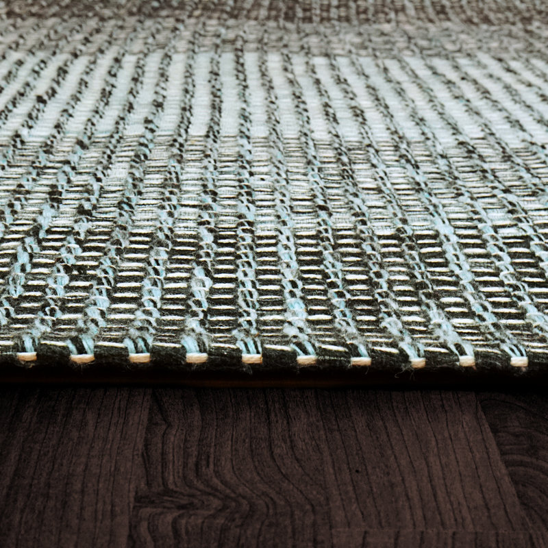 Alleson tissé à la main rayé turquoise / noir, Rectangle 5 pi x 8 pi