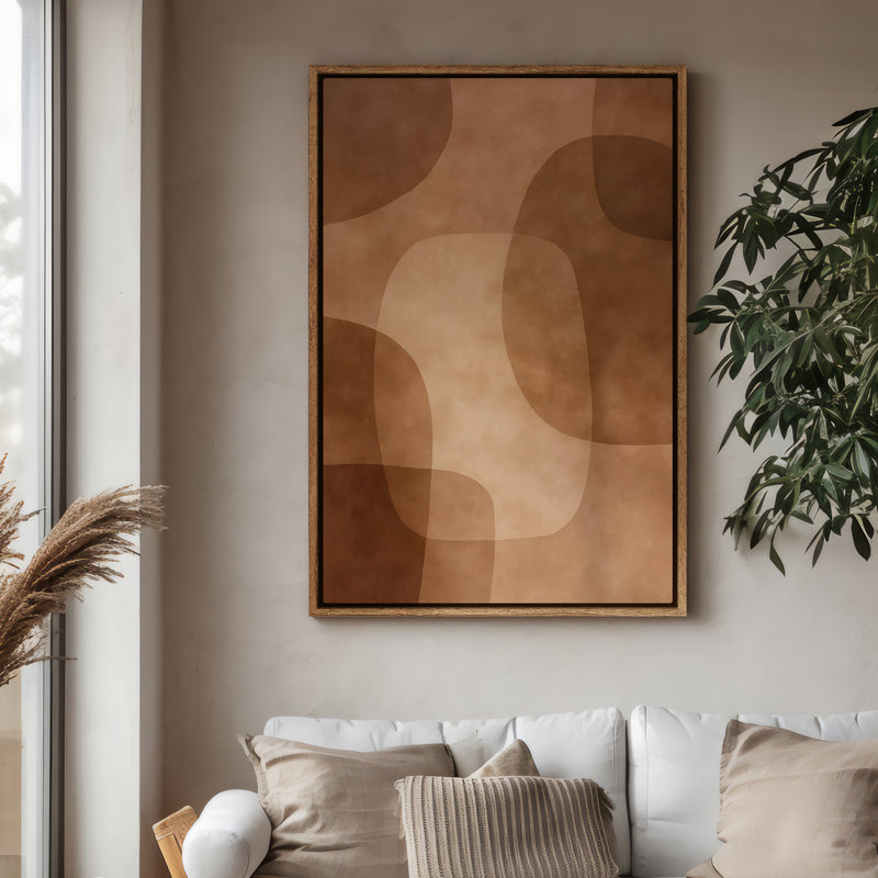 Art mural encadré sur toile - Motifs géométriques abstraits bruns pour chambre à coucher - 24 po, H 36 po x l 24 po, Naturel